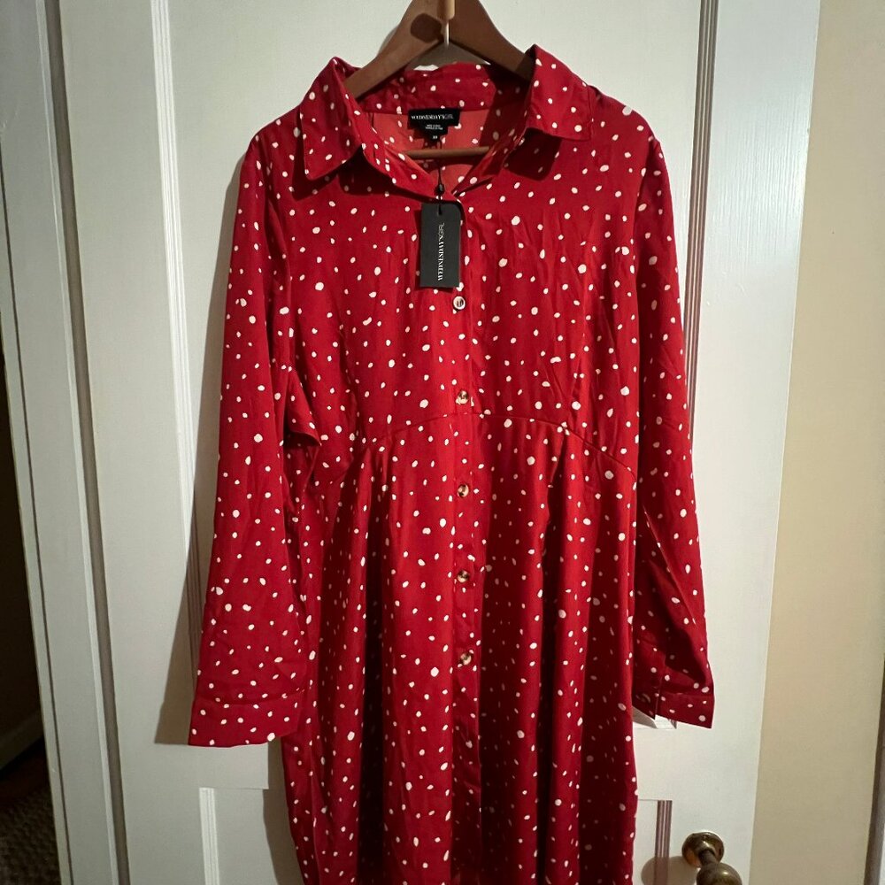 Wednesday's Girl (ASOS) size UK20 (14-16 US size) red dress white polkadots